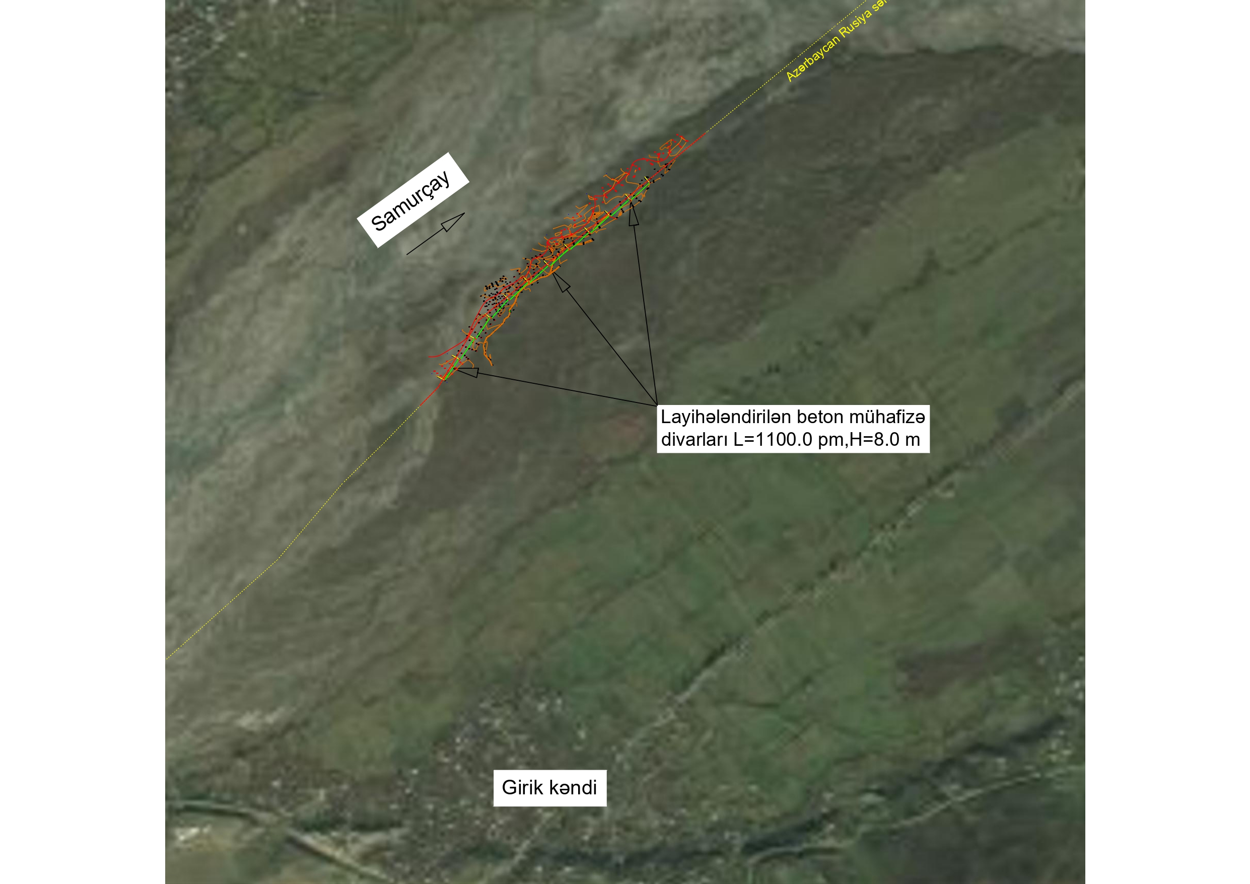 Защитные бетонные сооружения вдоль реки Самурчай, село Гирик